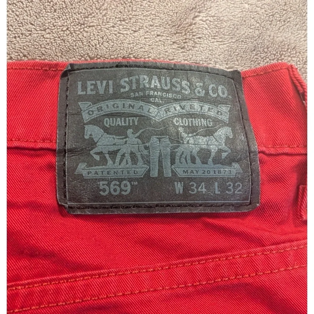 Levi's 569 Loose Straight Jeans Men's 34x32 Red Cotton Stretch Used